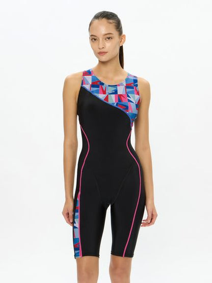 Speedo レディース フィットネス水着 パズルルースンニースキン PUZZLE LO-KNEE オールインワン フィットネス ジム プール SFW12611