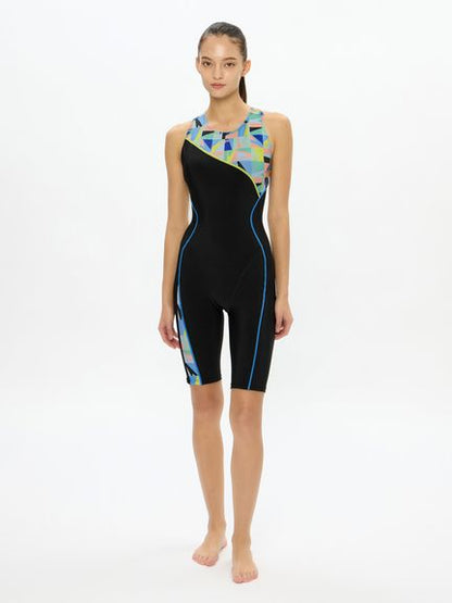 Speedo レディース フィットネス水着 パズルルースンニースキン PUZZLE LO-KNEE オールインワン フィットネス ジム プール SFW12611