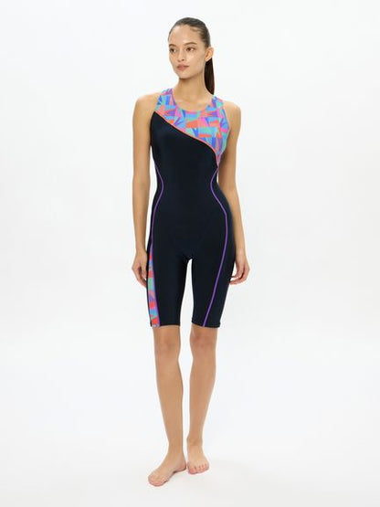 Speedo レディース フィットネス水着 パズルルースンニースキン PUZZLE LO-KNEE オールインワン フィットネス ジム プール SFW12611