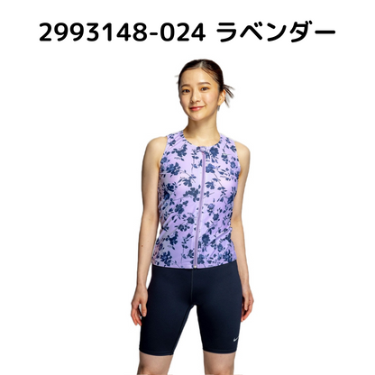 【NIKE ナイキ】レディース フィットネス水着 2993148  総柄ジップ付きセパレーツ ノースリーブ 袖なし セパレート 上下セット フロントジップ
