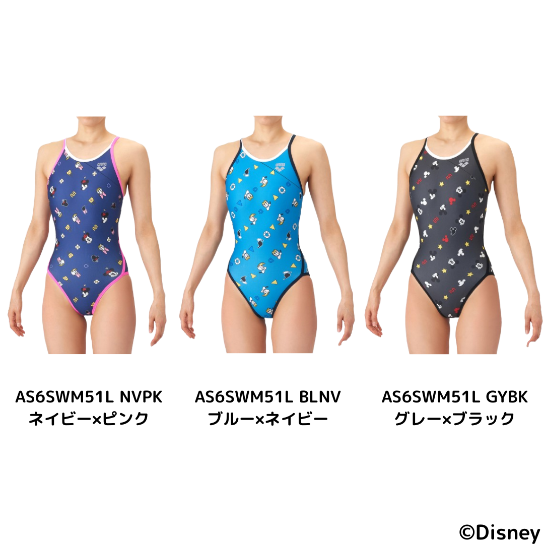 ★セール価格 1/31 23:59まで★【arena（アリーナ）】レディース 競泳水着 競泳用 トレーニング水着  ワンピース ミッキー ドナルド ミニー デイジー TOUGHSUIT（タフスーツ） ディズニー  Disney AS6SWM51L