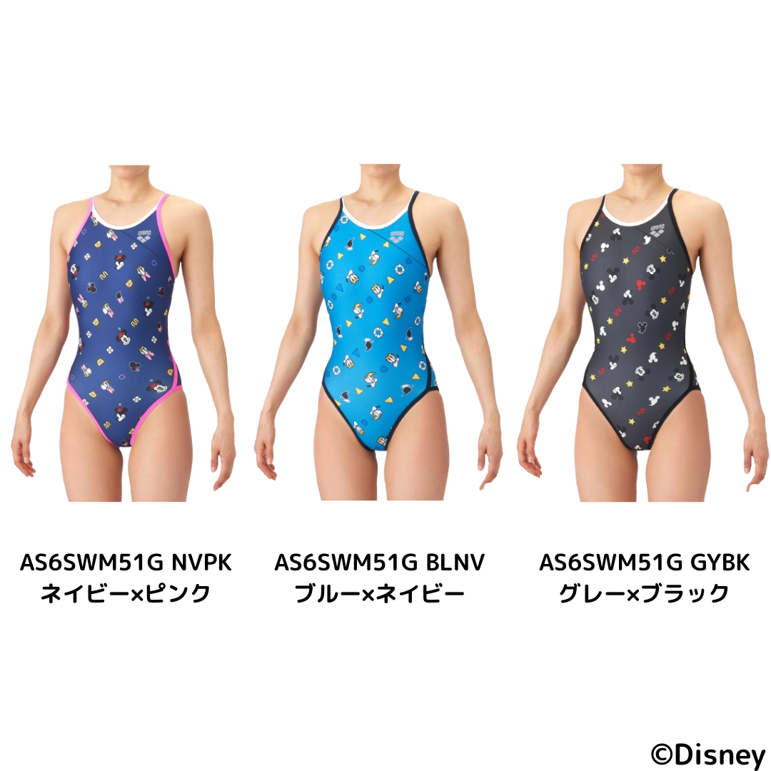【arena（アリーナ）】ジュニア ガールズ 女子 競泳水着 練習用 トレーニング水着 TOUGHSUIT(タフスーツ) ディズニー ミッキー ドナルド ミニー デイジー ワンピース Disney AS6SWM51G
