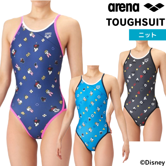 ★セール価格 1/31 23:59まで★【arena（アリーナ）】レディース 競泳水着 競泳用 トレーニング水着  ワンピース ミッキー ドナルド ミニー デイジー TOUGHSUIT（タフスーツ） ディズニー  Disney AS6SWM51L