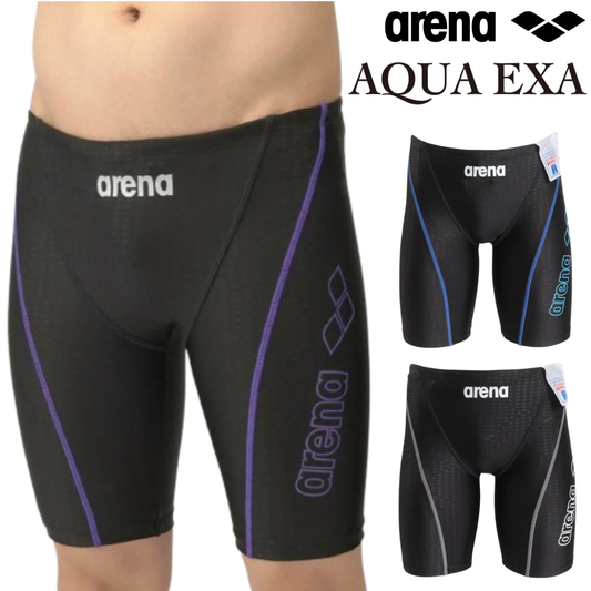★セール価格 1/31 23:59まで★フィットネス水着 メンズ 水泳 アクアエクサ フィットネス スパッツ ハーフレッグ 黒×青 S-3Lサイズ LAR-4300 BKBU