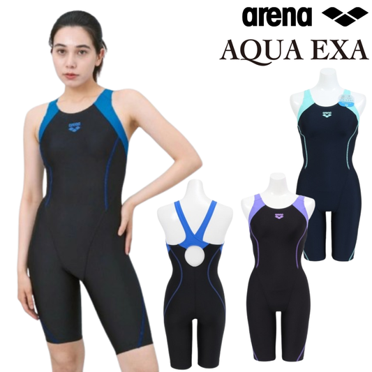 ★セール価格 1/31 23:59まで★フィットネス水着 レディース 水泳 アクアエクサ フィットネスワンピース スパッツ 黒×青 S-3L AS5SWF00L BKBL