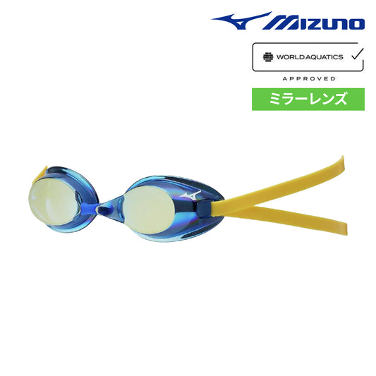 【MIZUNO（ミズノ）】スイミングゴーグル 水泳 競泳用ゴーグル WA承認 紺×黄 N3JED07184 レーシング ミラーレンズ 曇り止め UVカット