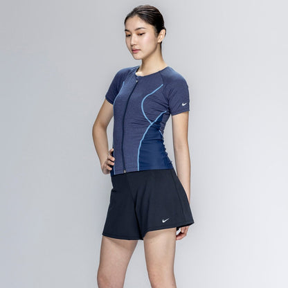 【NIKE（ナイキ）】レディース フィットネス水着 水泳 半袖 ジップ セパレーツ 黒 M-3Lサイズ 2993171-0009 上下セット フレアシルエット