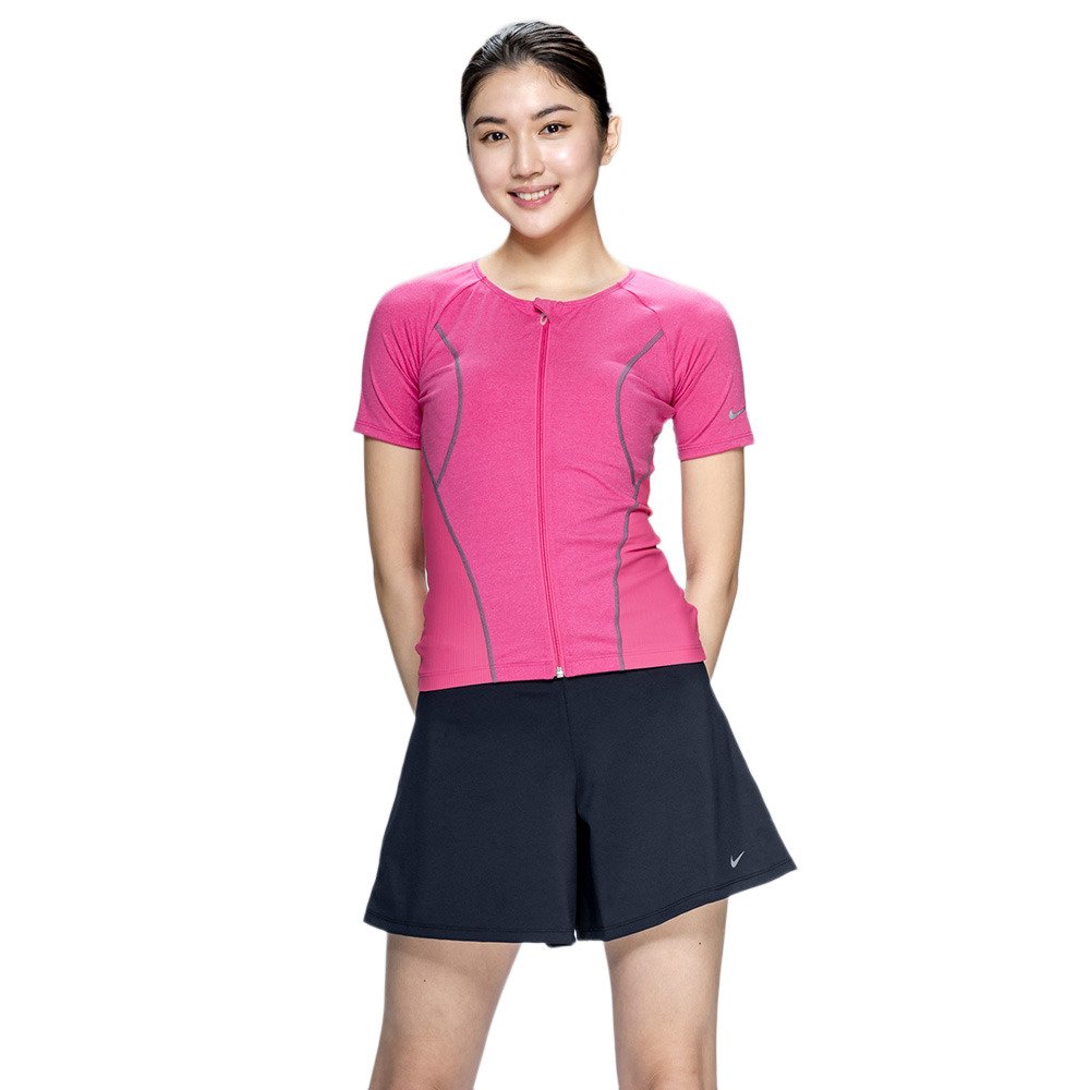 【NIKE（ナイキ）】レディース フィットネス水着 水泳 半袖 ジップ セパレーツ 黒 M-3Lサイズ 2993171-0009 上下セット フレアシルエット