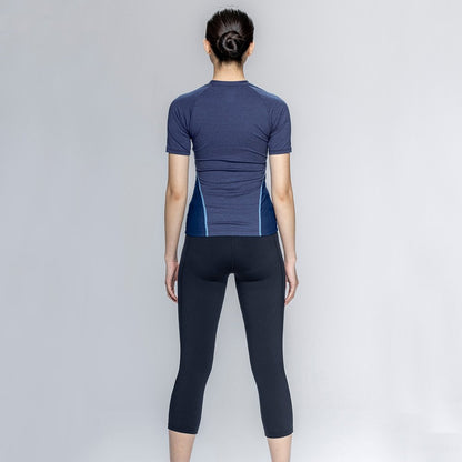 【NIKE（ナイキ）】レディース フィットネス水着 水泳 セミロングレギンス 半袖 ジップ セパレーツ 黒 M-LLサイズ 2993173-0009