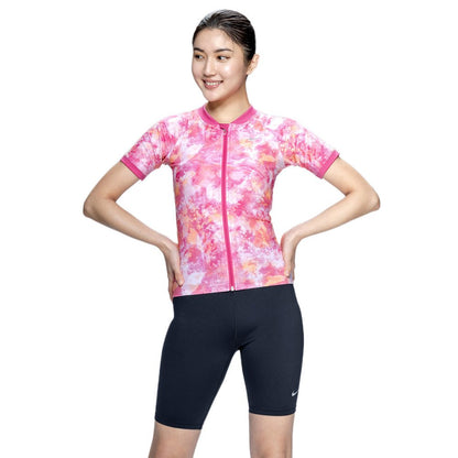 【NIKE（ナイキ）】レディース フィットネス水着 水泳 FA26シーズン プリント 半袖 セパレーツ ピンク M-LLサイズ 2993175-0003 上下セット