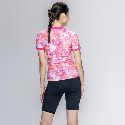 【NIKE（ナイキ）】レディース フィットネス水着 水泳 FA26シーズン プリント 半袖 セパレーツ ピンク M-LLサイズ 2993175-0003 上下セット