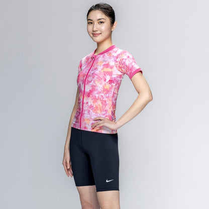 【NIKE（ナイキ）】レディース フィットネス水着 水泳 FA26シーズン プリント 半袖 セパレーツ ピンク M-LLサイズ 2993175-0003 上下セット