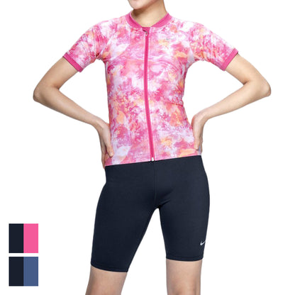 【NIKE（ナイキ）】レディース フィットネス水着 水泳 FA26シーズン プリント 半袖 セパレーツ ピンク M-LLサイズ 2993175-0003 上下セット