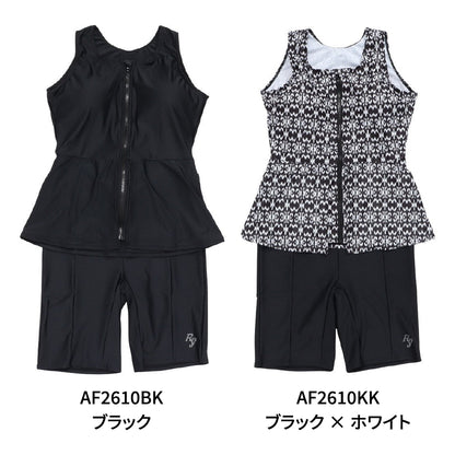リュウナ フィットネス水着 レディース 水泳 ノースリーブ セパレート ペプラムデザイン AF2610
