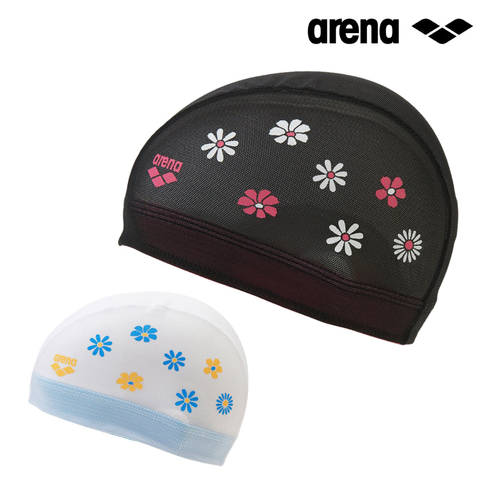 【arena（アリーナ）】スイムキャップ 水泳 メッシュキャップ 黒 M-Lサイズ AS6FSC55U スイミングキャップ 花柄