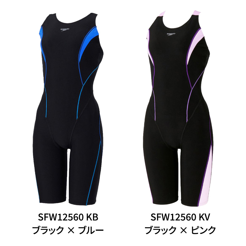 【SPEEDO（スピード）】レディース フィットネス水着 フィールアップルースン ニースキン 黒×青 M-LLサイズ SFW12560 KB