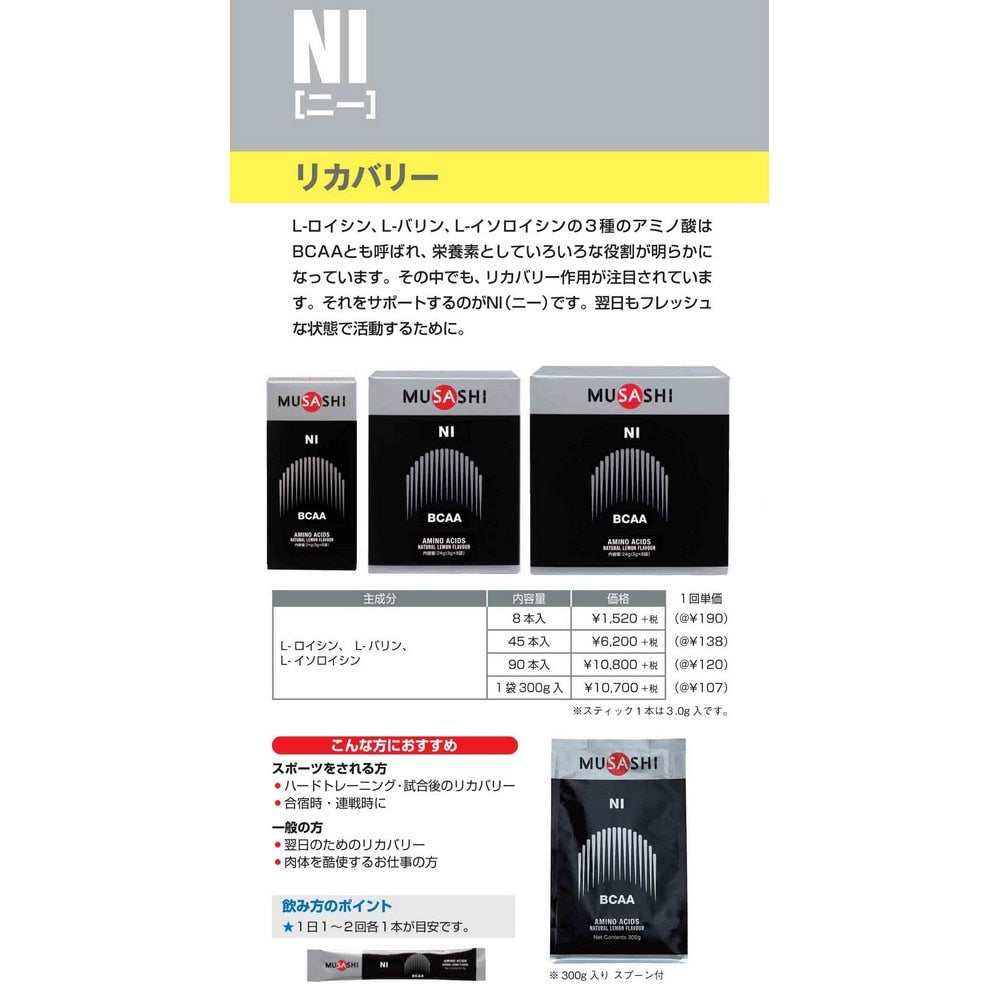 NI ニー スティック 3.0g×90本入 L-ロイシン L-バリン L-イソロイシン アミノ酸 BCAA