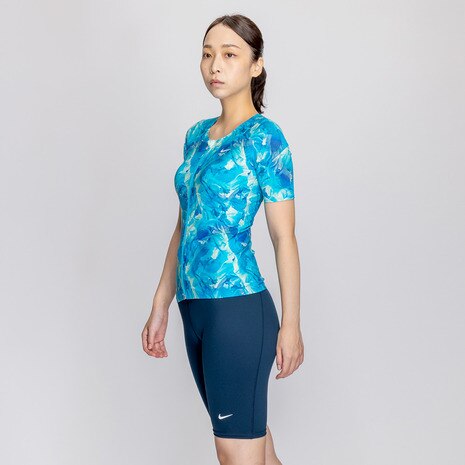 NIKE（ナイキ）】レディース フィットネス水着 総柄 ジップ付き 半袖