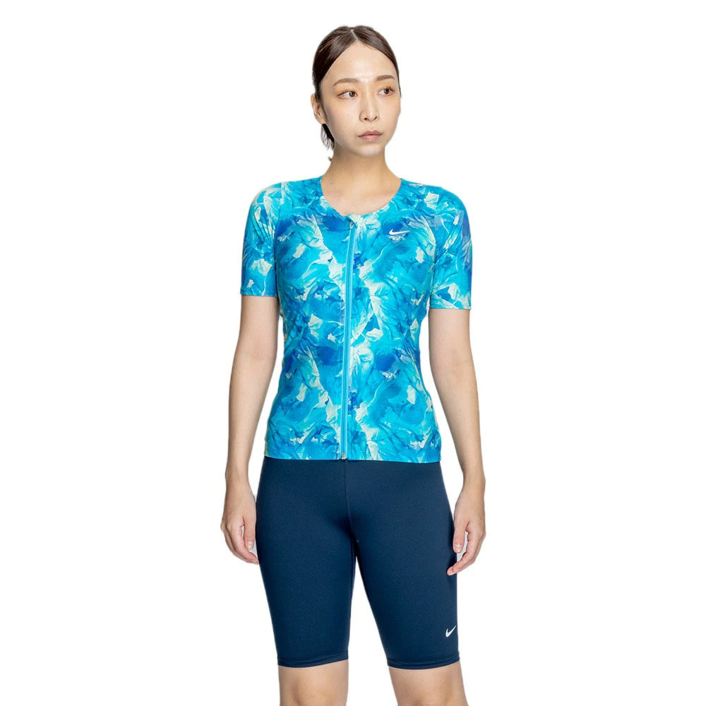 【NIKE（ナイキ）】レディース フィットネス水着 総柄 ジップ付き 半袖 セパレーツ 2993131