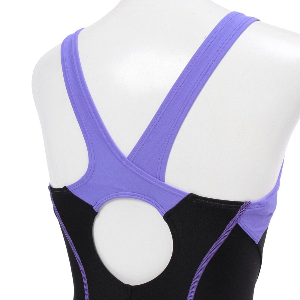 水着 フィットネスワンピーススパッツ 水泳 アクアエクサ 黒 青 M-LLサイズ AS5SWF00L BKBL オープンバック ハーフレッグ丈