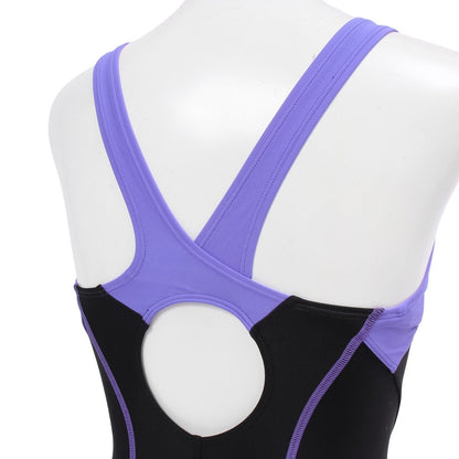 水着 フィットネスワンピーススパッツ 水泳 アクアエクサ 黒 青 M-LLサイズ AS5SWF00L BKBL オープンバック ハーフレッグ丈