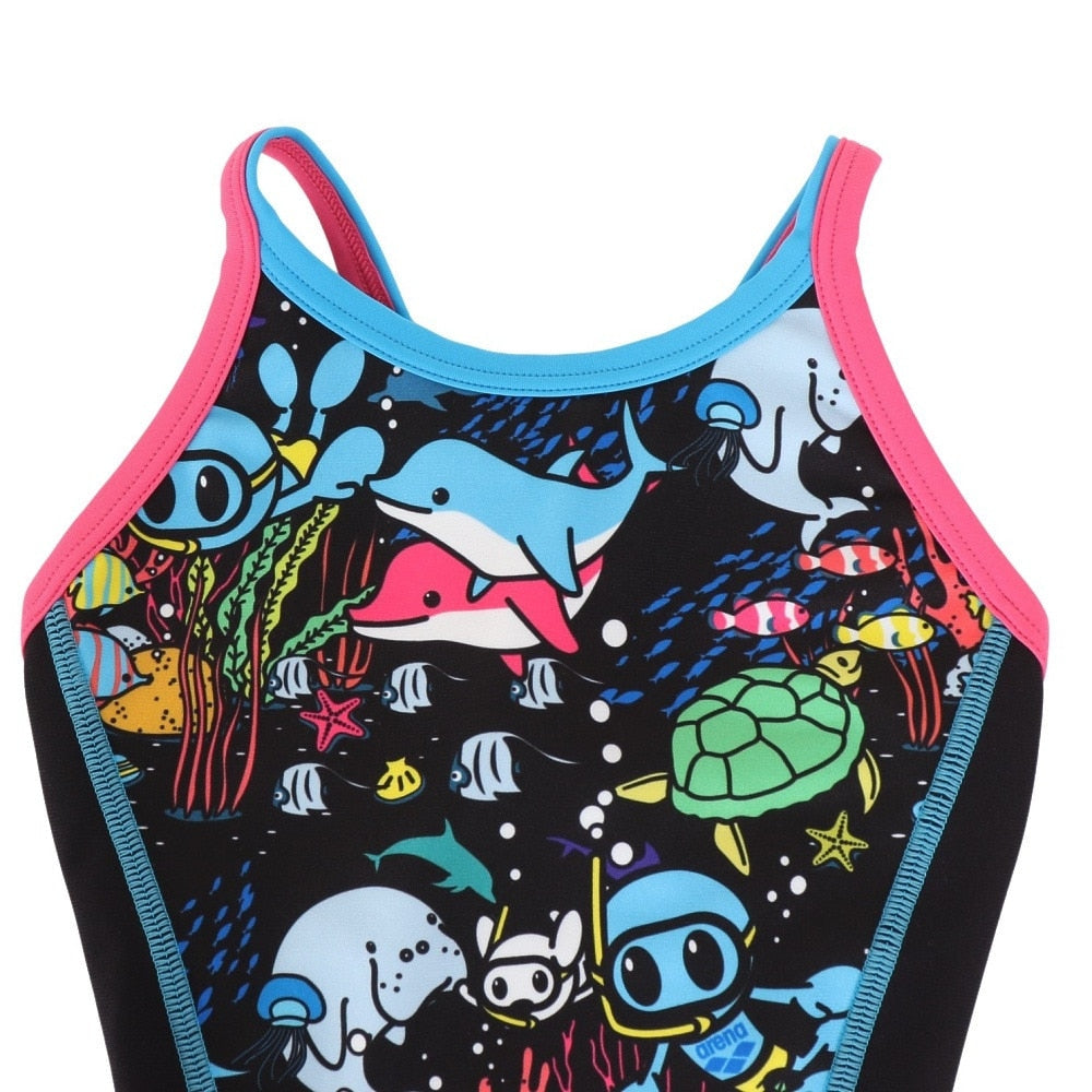 【arena（アリーナ）】ジュニア 女子 競泳水着 トレーニング水着 練習用水着 TOUGHSUIT（タフスーツ）ワンピース オープンバック AS4FWM03G BK01