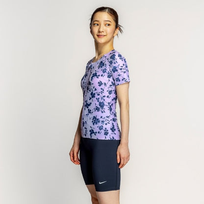 【NIKE ナイキ】レディース フィットネス水着    総柄ジップ付き 半袖セパレーツ セパレート 上下セット 胸カップ付き フロントジップ 袖付き 2993149