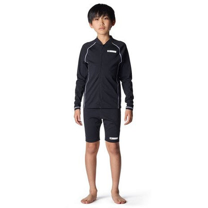 水着 ジュニア 男子 水泳 スイムウェア 長袖 フルジップ ジャケット 黒 120-160サイズ 6012505 001 長袖水着