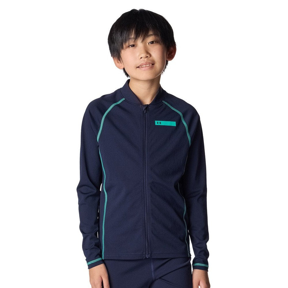 水着 ジュニア 男子 水泳 スイムウェア 長袖 フルジップ ジャケット 黒 120-160サイズ 6012505 001 長袖水着
