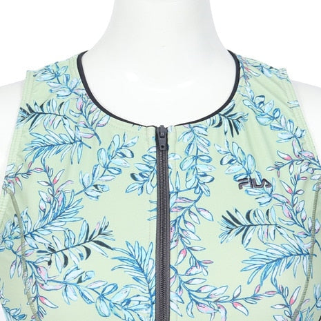 フィットネス水着 レディース FILA セパレート 上下セット リーフ柄プリントジップセパ M-LL 体型カバー フィラ