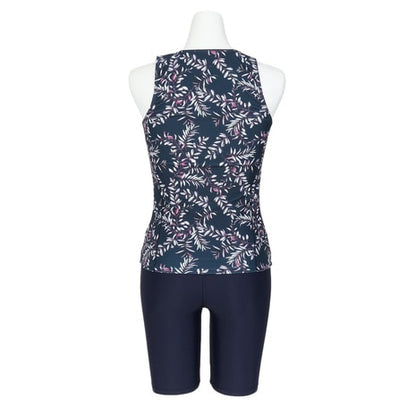 フィットネス水着 レディース FILA セパレート 上下セット リーフ柄プリントジップセパ M-LL 体型カバー フィラ