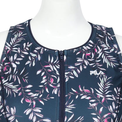 フィットネス水着 レディース FILA セパレート 上下セット リーフ柄プリントジップセパ M-LL 体型カバー フィラ