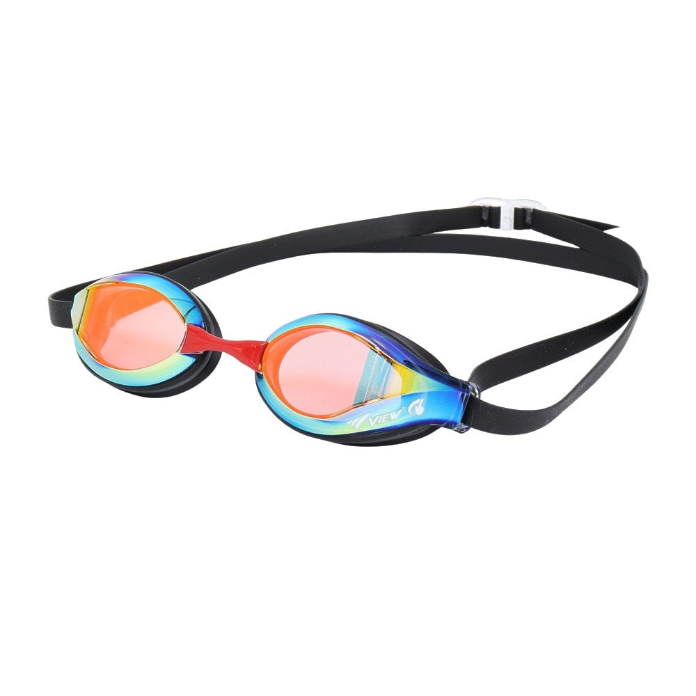 競泳用スイムゴーグル ジュニア用 小学生向け本格レーシングゴーグル ミラーレンズ VIEW ビュー V260JSAM くもり止め加工 UVカット クッション付き FINAマークあり FINA承認 WA承認