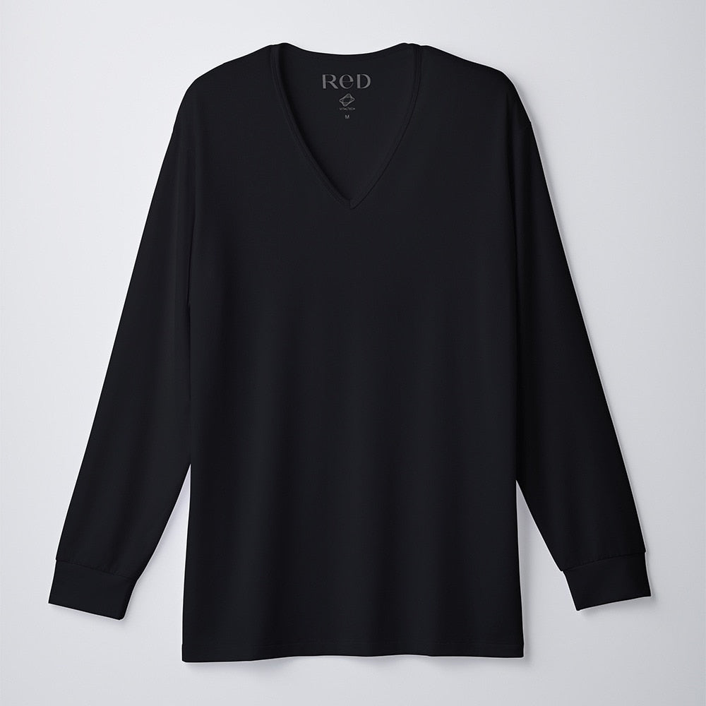 Vネックインナー長袖 リカバリーウェア ブラック 黒 Sサイズ VW-BA-K90A-S
