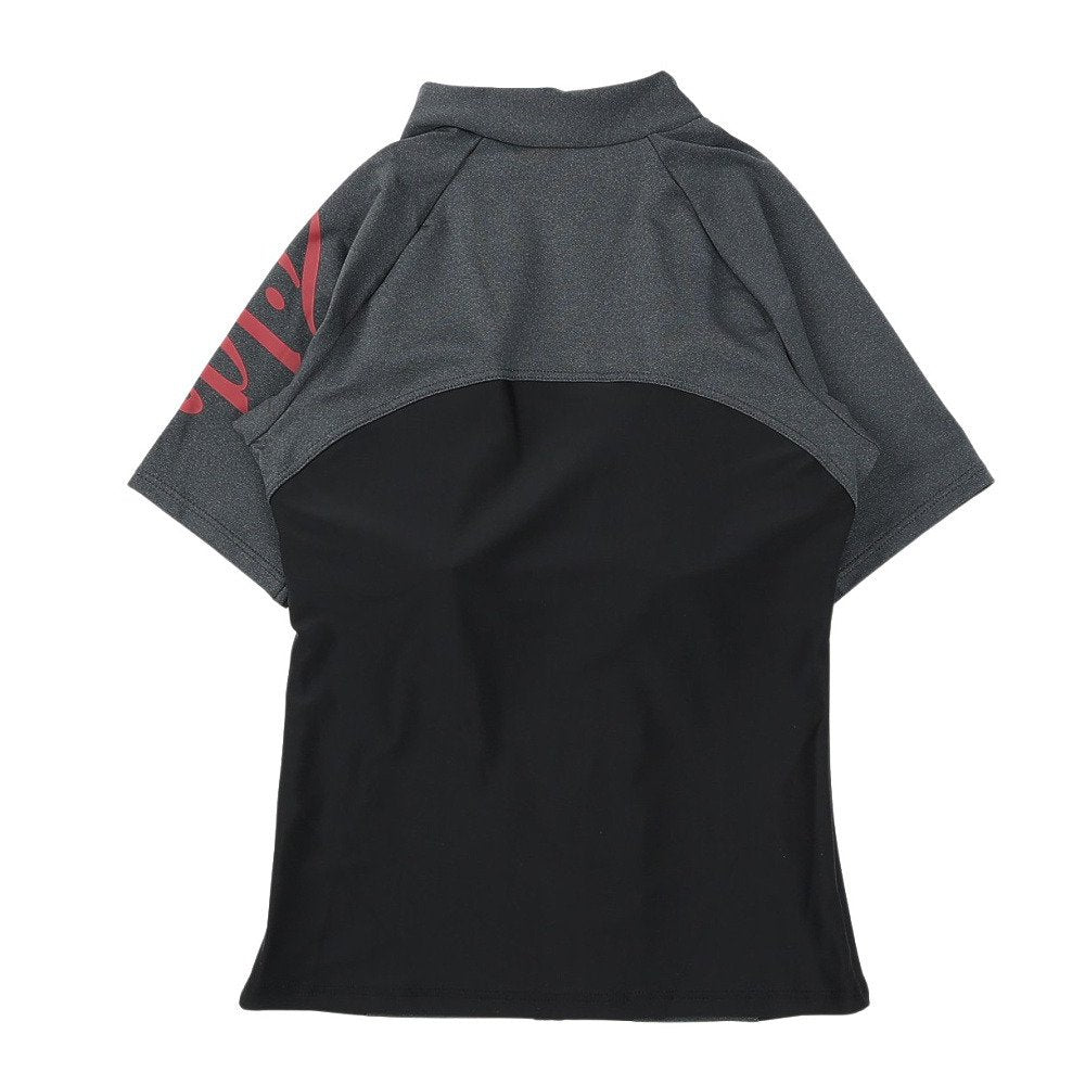 フィットネス水着 レディース 水泳 杢袖付き ZIP セパレート 黒 M-LLサイズ 316602-MBK 上下セット 半袖