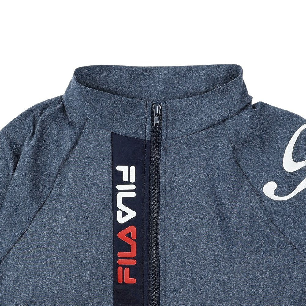 フィットネス水着 レディース 水泳 杢袖付き ZIP セパレート 黒 M-LLサイズ 316602-MBK 上下セット 半袖