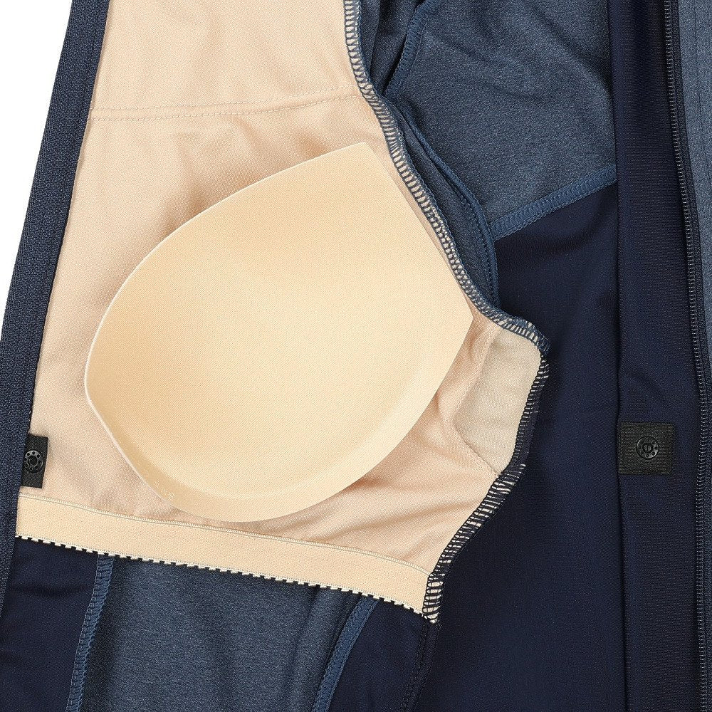 フィットネス水着 レディース 水泳 杢袖付き ZIP セパレート 黒 M-LLサイズ 316602-MBK 上下セット 半袖