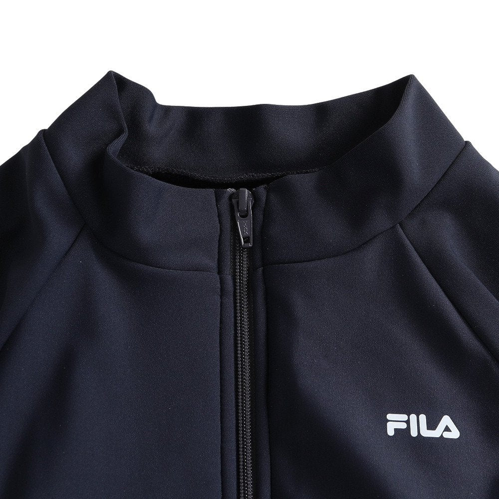 フィットネス水着 レディース 水泳 プリント ジップセパレート水着 黒×紫 M-LLサイズ 316605-BPL 半袖 上下セット ジップ