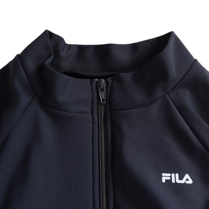 フィットネス水着 レディース 水泳 プリント ジップセパレート水着 黒×紫 M-LLサイズ 316605-BPL 半袖 上下セット ジップ