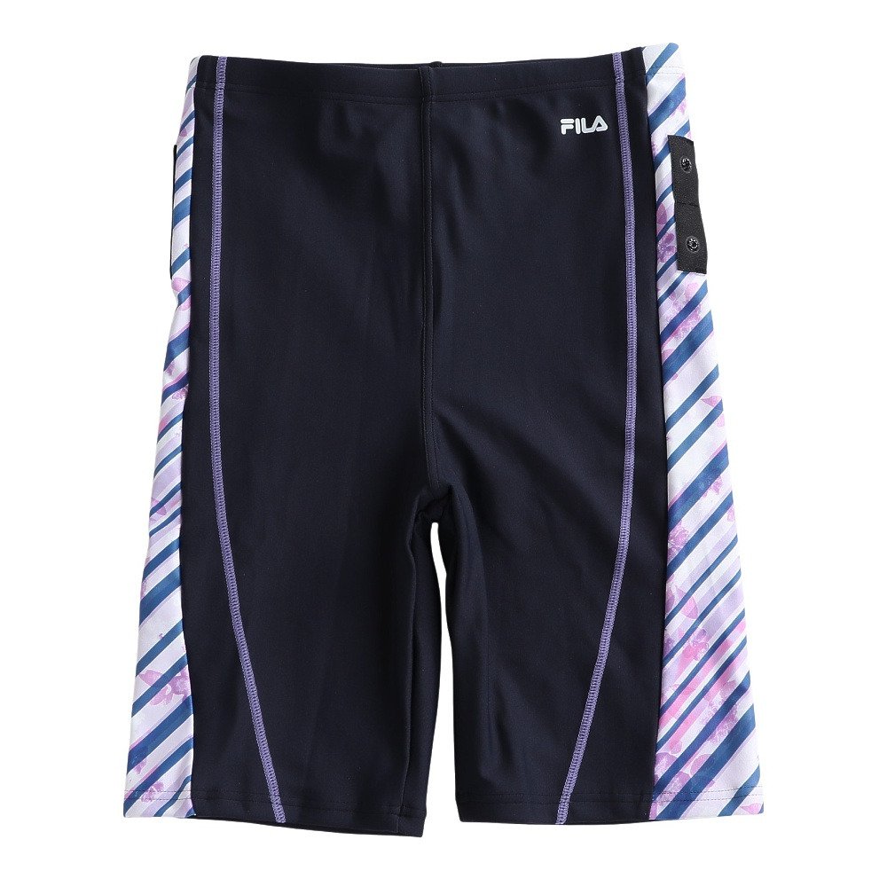フィットネス水着 レディース 水泳 プリント ジップセパレート水着 黒×紫 M-LLサイズ 316605-BPL 半袖 上下セット ジップ