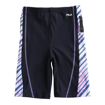 フィットネス水着 レディース 水泳 プリント ジップセパレート水着 黒×紫 M-LLサイズ 316605-BPL 半袖 上下セット ジップ