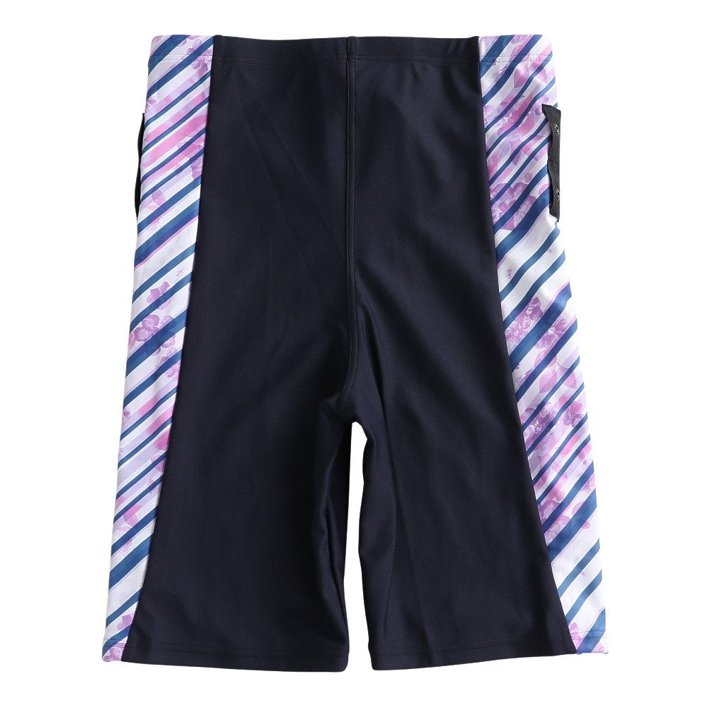 フィットネス水着 レディース 水泳 プリント ジップセパレート水着 黒×紫 M-LLサイズ 316605-BPL 半袖 上下セット ジップ