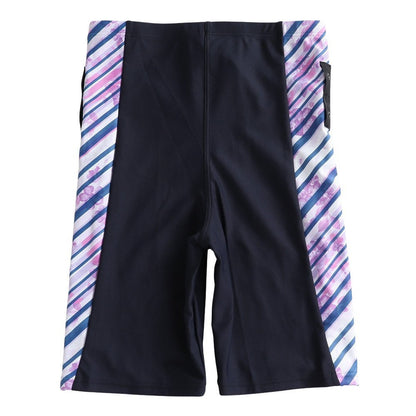 フィットネス水着 レディース 水泳 プリント ジップセパレート水着 黒×紫 M-LLサイズ 316605-BPL 半袖 上下セット ジップ