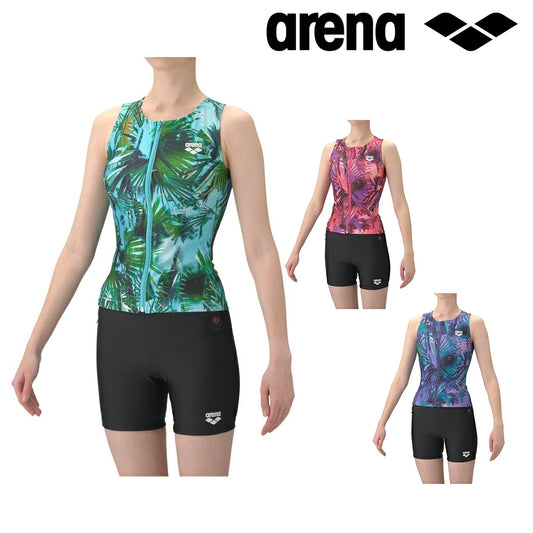 arena フィットネス水着 レディース ノースリーブ セパレート ジップ付き AS6SWF52L
