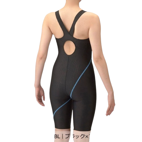 フィットネス水着 アクアエクサ フィットネスワンピーススパッツ ブラック×ブルー S-3Lサイズ AS5SWF02L BKBL