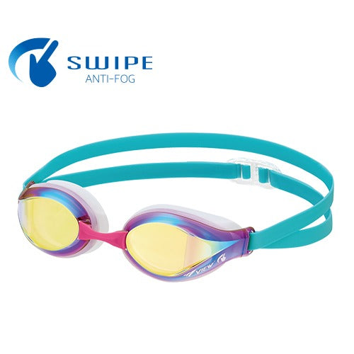 競泳用スイムゴーグル ジュニア用 小学生向け本格レーシングゴーグル ミラーレンズ VIEW ビュー V260JSAM くもり止め加工 UVカット クッション付き FINAマークあり FINA承認 WA承認