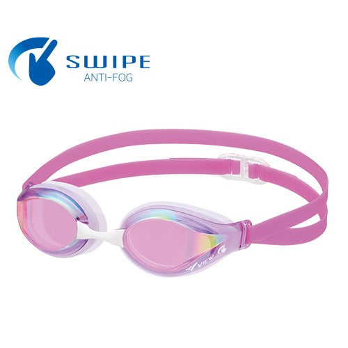 競泳用スイムゴーグル ジュニア用 小学生向け本格レーシングゴーグル ミラーレンズ VIEW ビュー V260JSAM くもり止め加工 UVカット クッション付き FINAマークあり FINA承認 WA承認