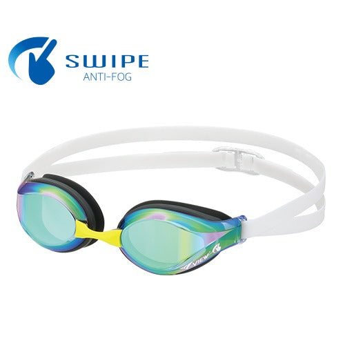 競泳用スイムゴーグル ジュニア用 小学生向け本格レーシングゴーグル ミラーレンズ VIEW ビュー V260JSAM くもり止め加工 UVカット クッション付き FINAマークあり FINA承認 WA承認