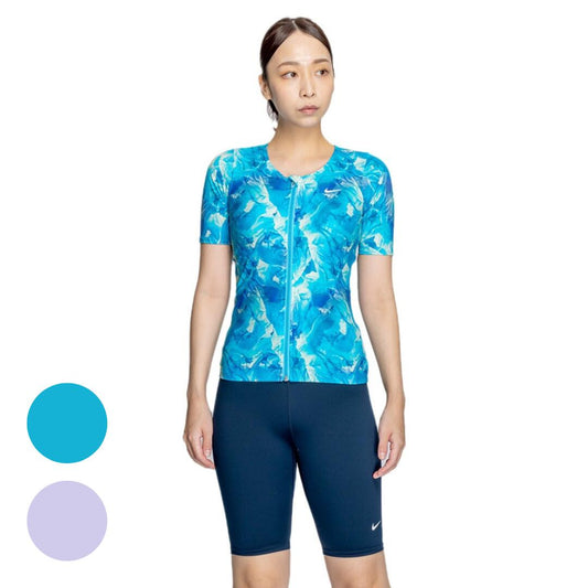 【NIKE（ナイキ）】レディース フィットネス水着 総柄 ジップ付き 半袖 セパレーツ 2993131