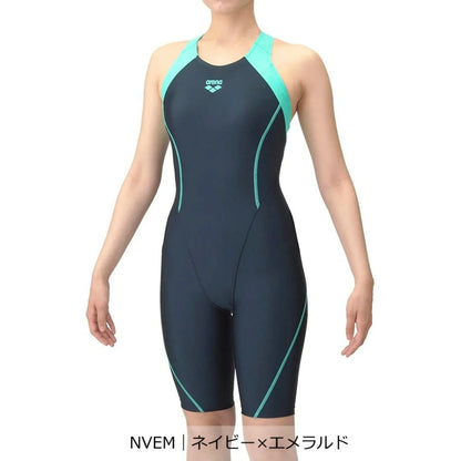 フィットネス水着 レディース 水泳 アクアエクサ フィットネスワンピース スパッツ 黒×青 S-3L AS5SWF00L BKBL